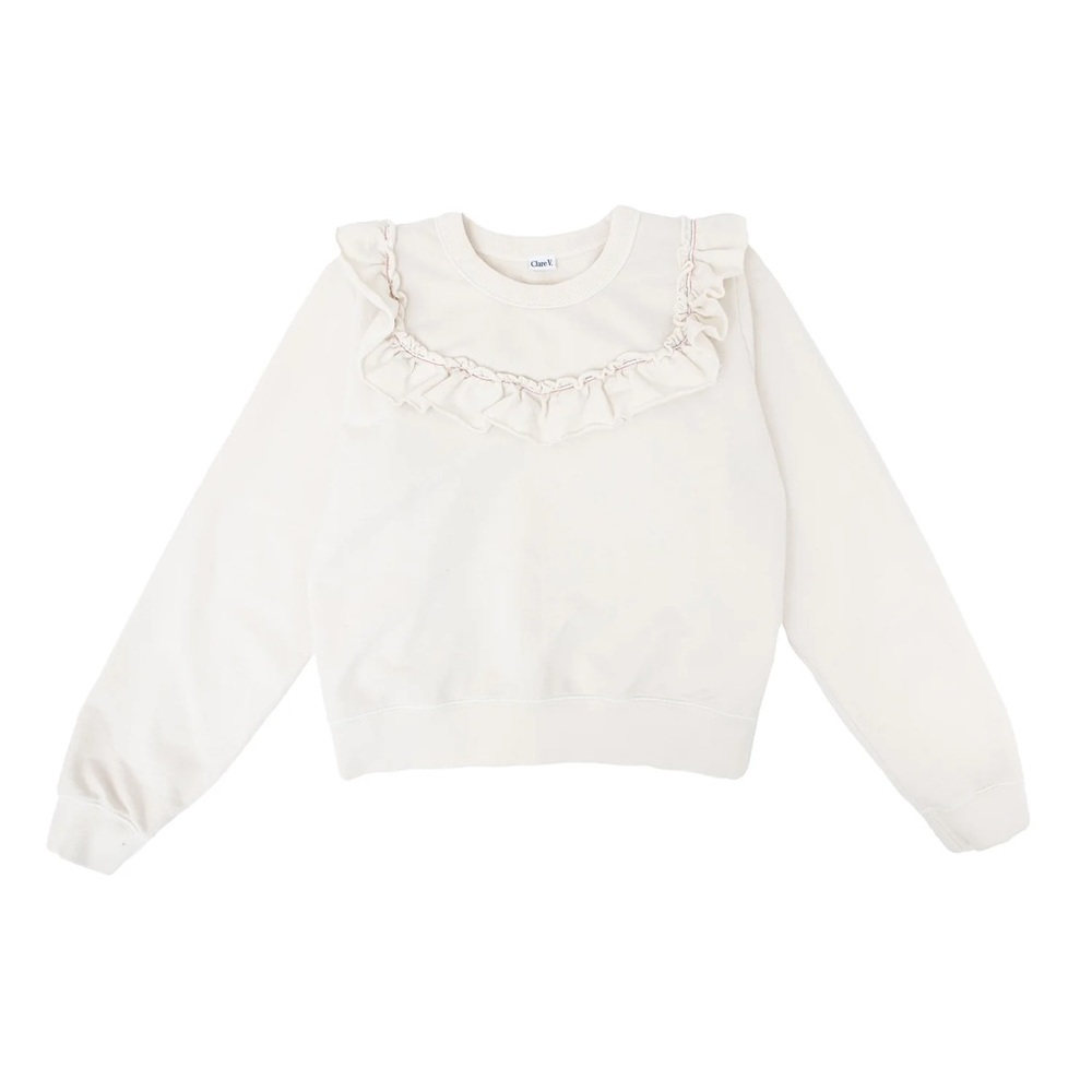 Clare V Cream Long Sleeve Ruffled Hoodie